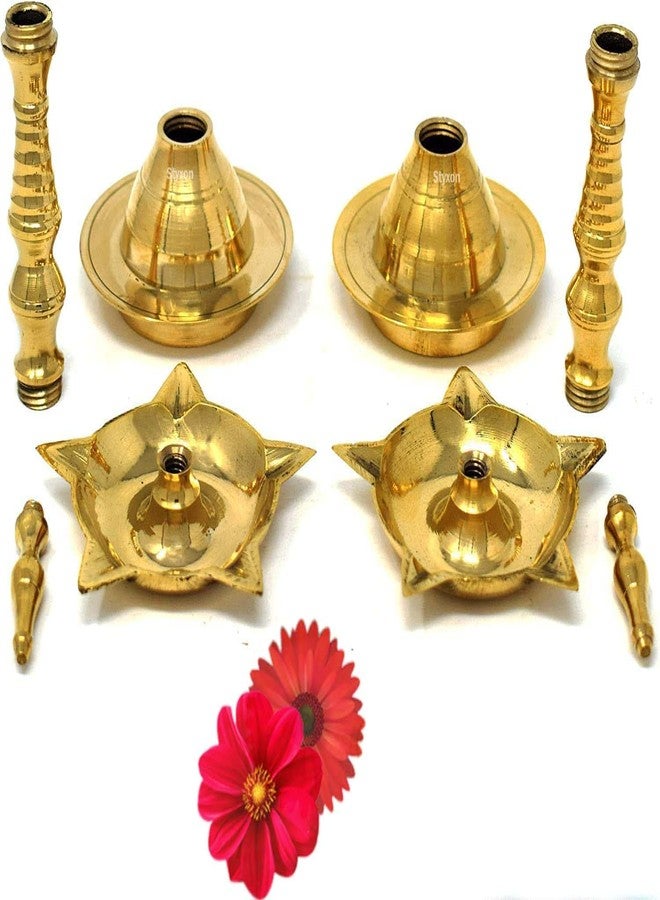 Styxon Brass Kerala Samai Standing Deepak for Puja - Traditional Oil Lamp Diya || Engraved Design Indian Gift Item [6 inch, Set of 2] - Image 2